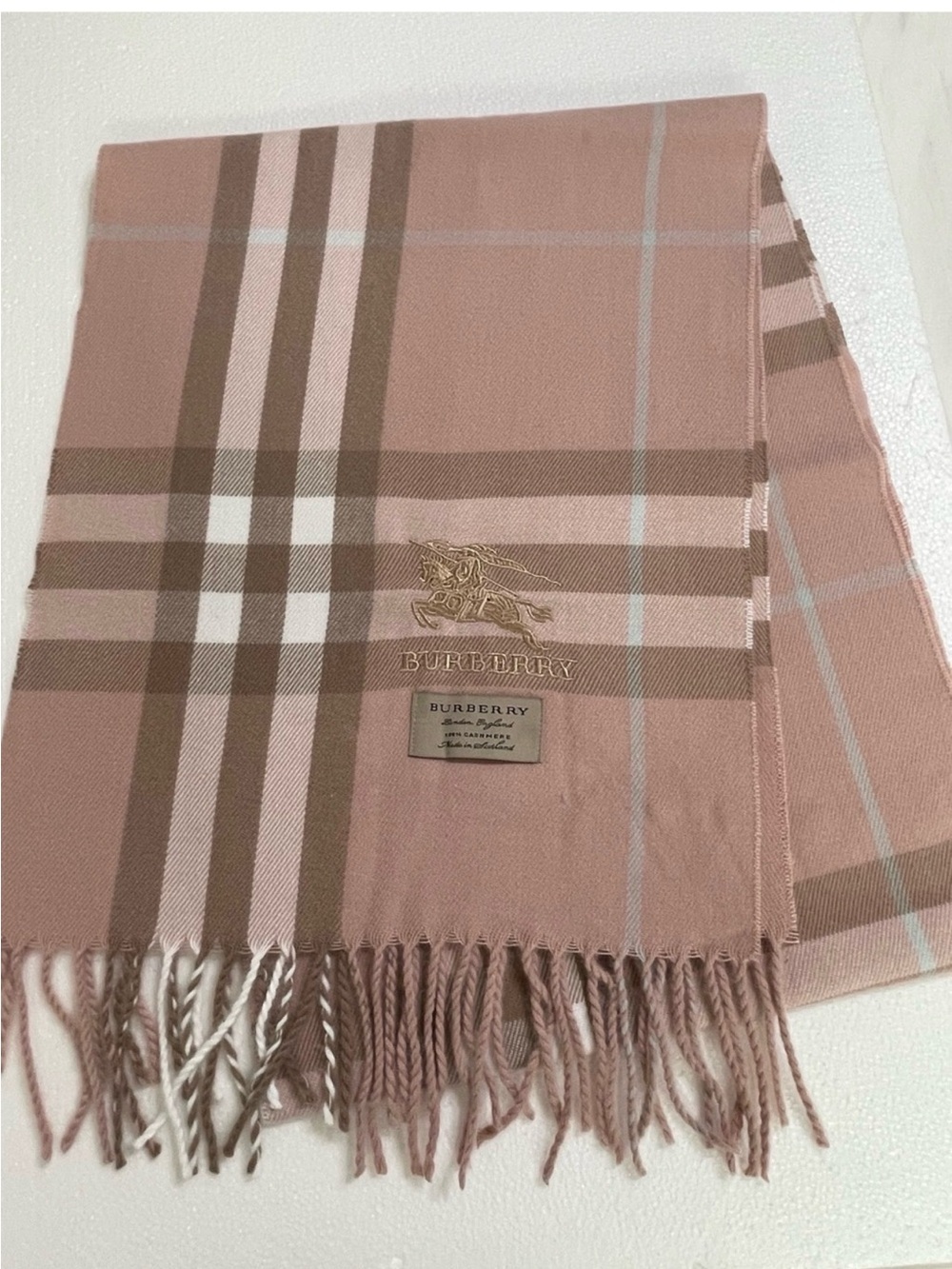 Vintage Style Dusty Pink Plaid Check Cashmere Fringe Scarf